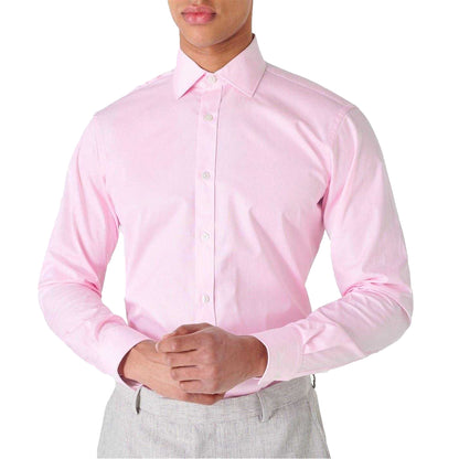 Pink - Side - Haines and Bonner Mens Poplin Tailored Long-Sleeved Formal Shirt