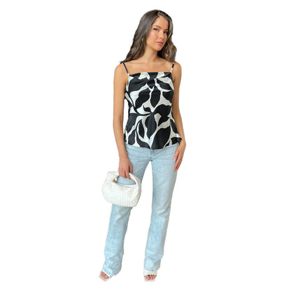 Black-White - Lifestyle - AX Paris Womens-Ladies Leaf Print Camisole
