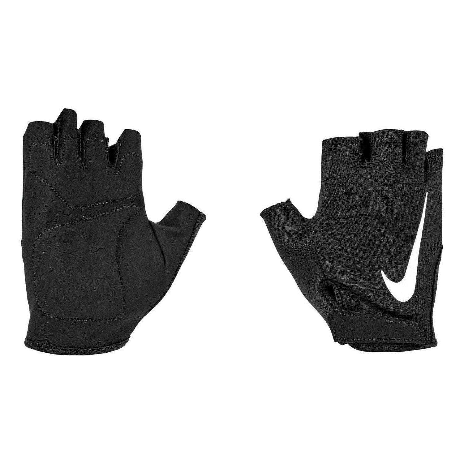 Black-White - Side - Nike Unisex Adult Essential Fingerless Swoosh Gym Fingerless Gloves