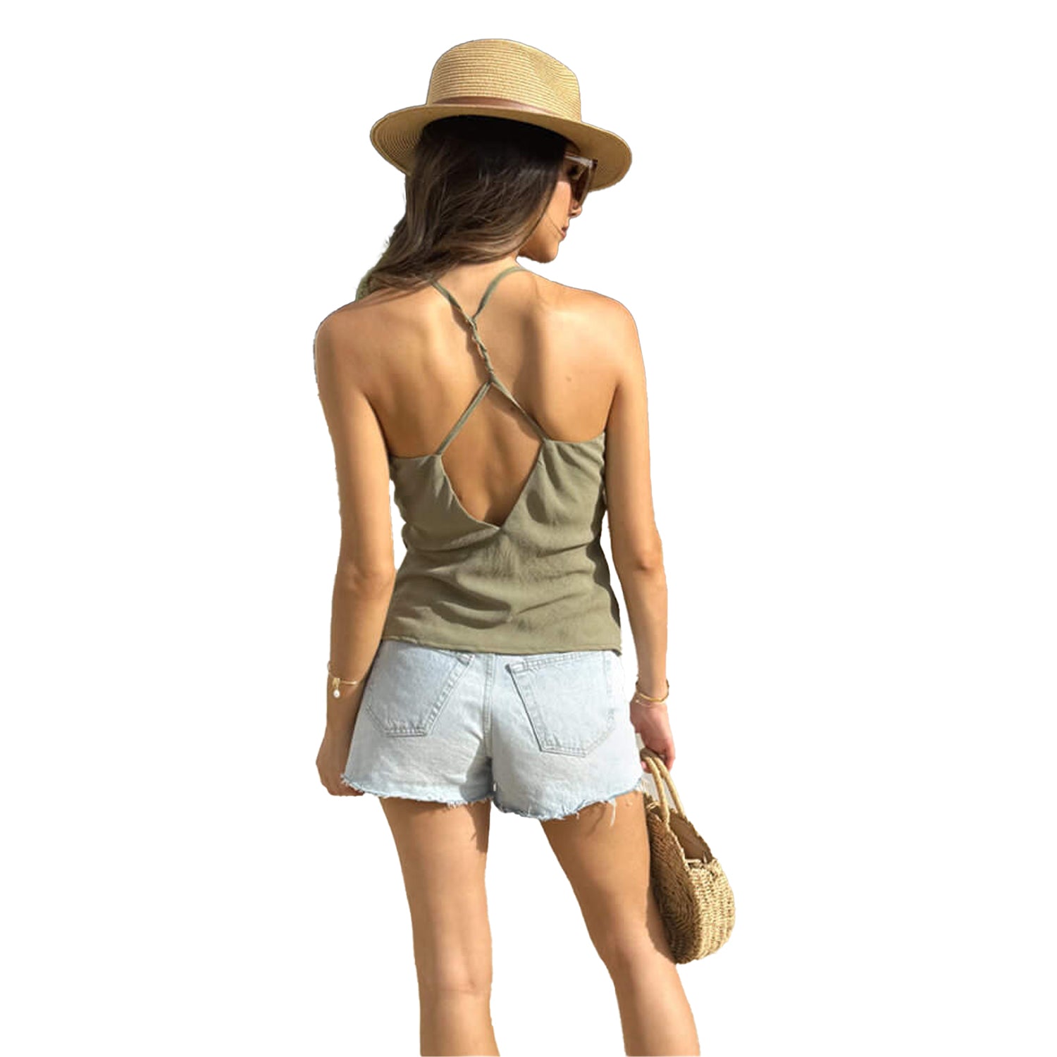 Khaki Green - Back - AX Paris Womens-Ladies Crinkle Cowl Neck Camisole
