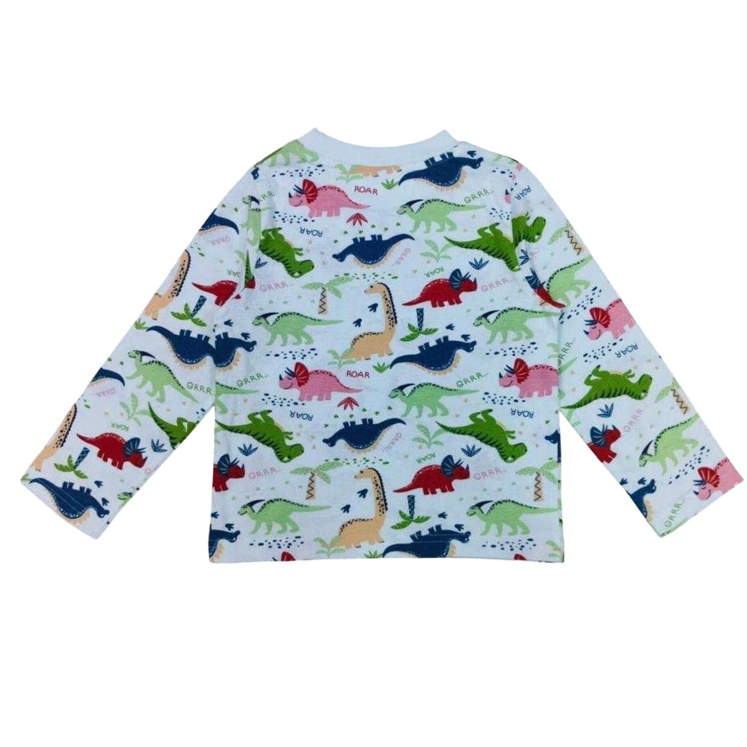 Green - Back - Star Childrens-Kids Dinosaur Long-Sleeved Pyjama Set