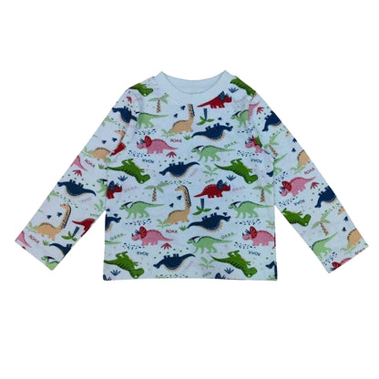 Green - Side - Star Childrens-Kids Dinosaur Long-Sleeved Pyjama Set