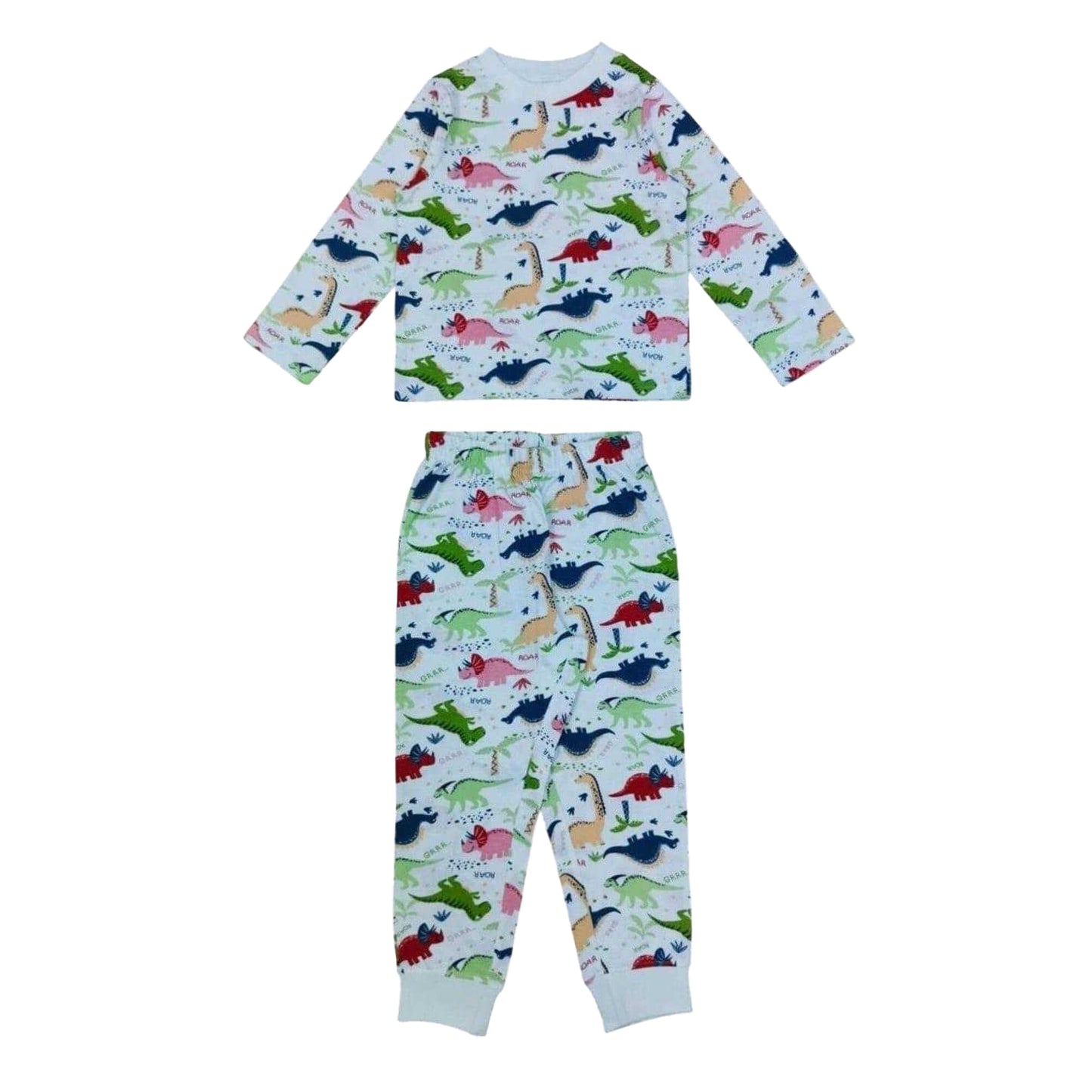 Green - Front - Star Childrens-Kids Dinosaur Long-Sleeved Pyjama Set