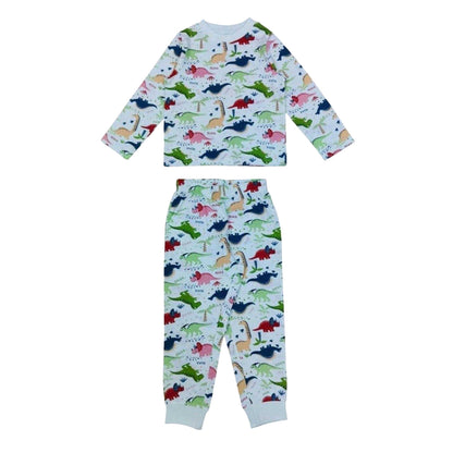 Green - Front - Star Childrens-Kids Dinosaur Long-Sleeved Pyjama Set