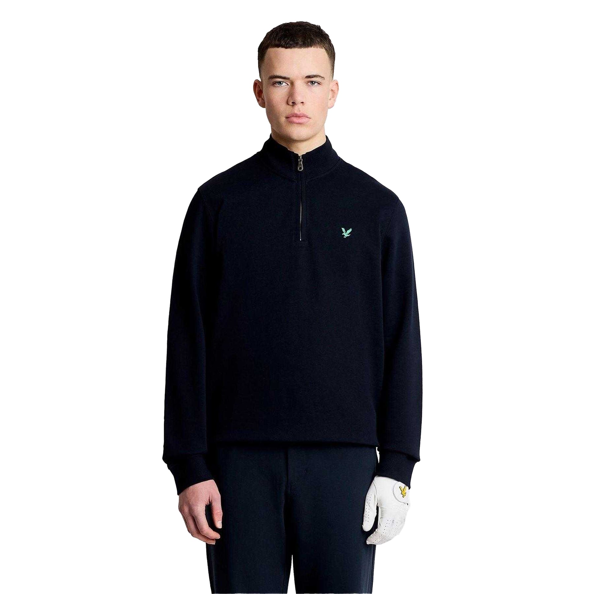 Dark Navy - Front - Lyle & Scott Mens Embroidered Logo Half Zip Golf Midlayer