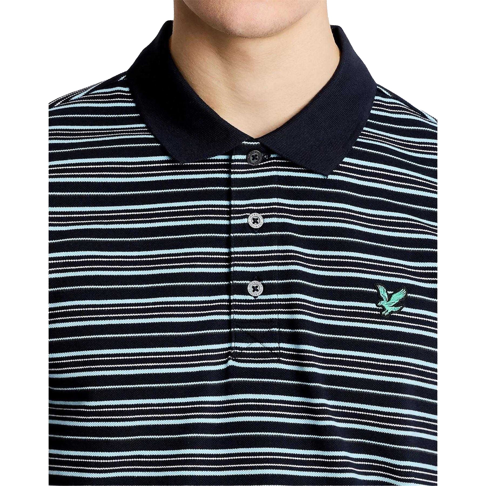 Navy-Blue - Side - Lyle & Scott Mens Stripe Golf Polo Shirt
