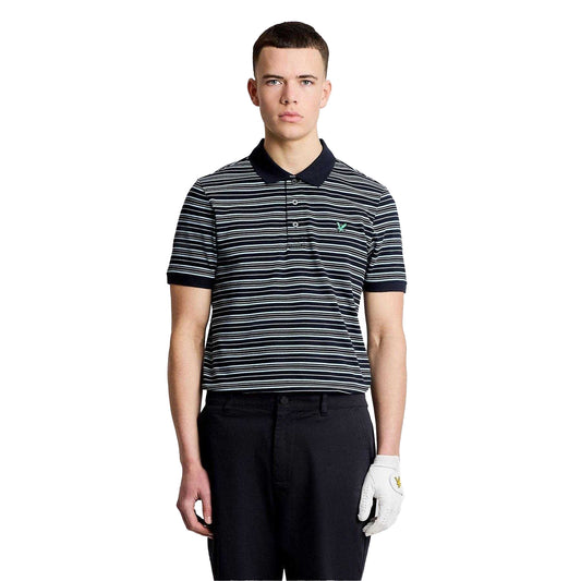 Navy-Blue - Front - Lyle & Scott Mens Stripe Golf Polo Shirt