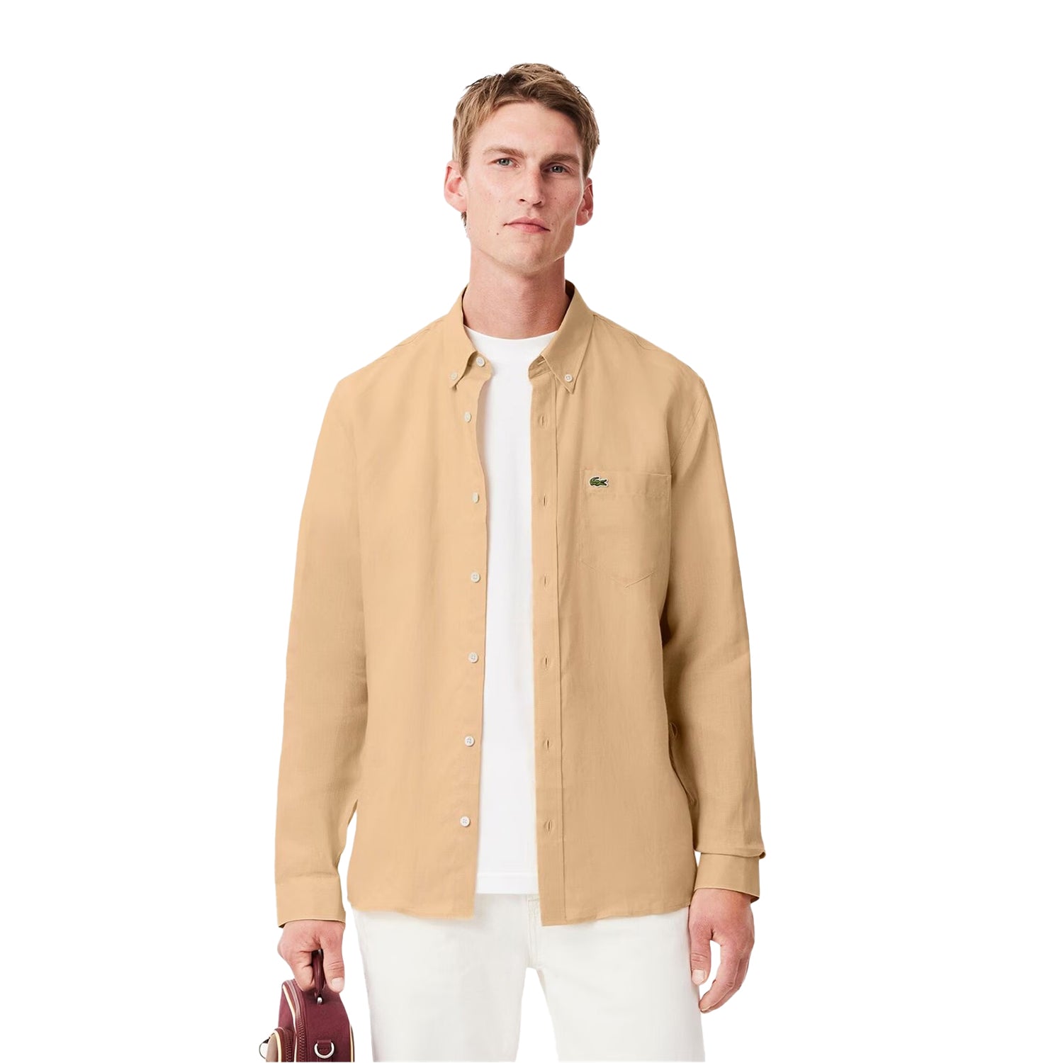 Beige - Lifestyle - Lacoste Mens Logo Linen Shirt