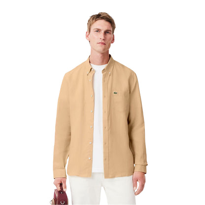 Beige - Lifestyle - Lacoste Mens Logo Linen Shirt