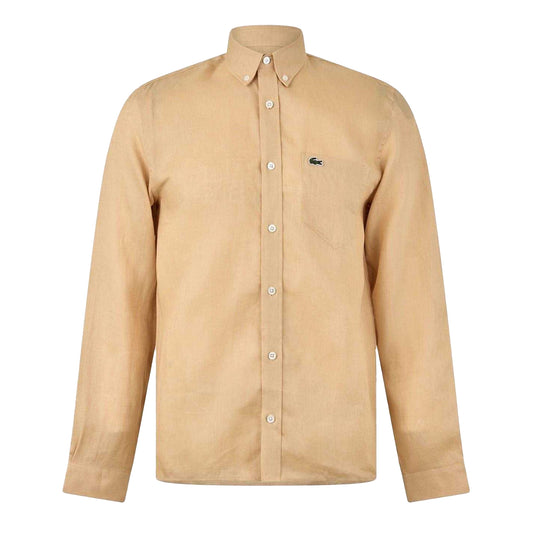 Beige - Front - Lacoste Mens Logo Linen Shirt