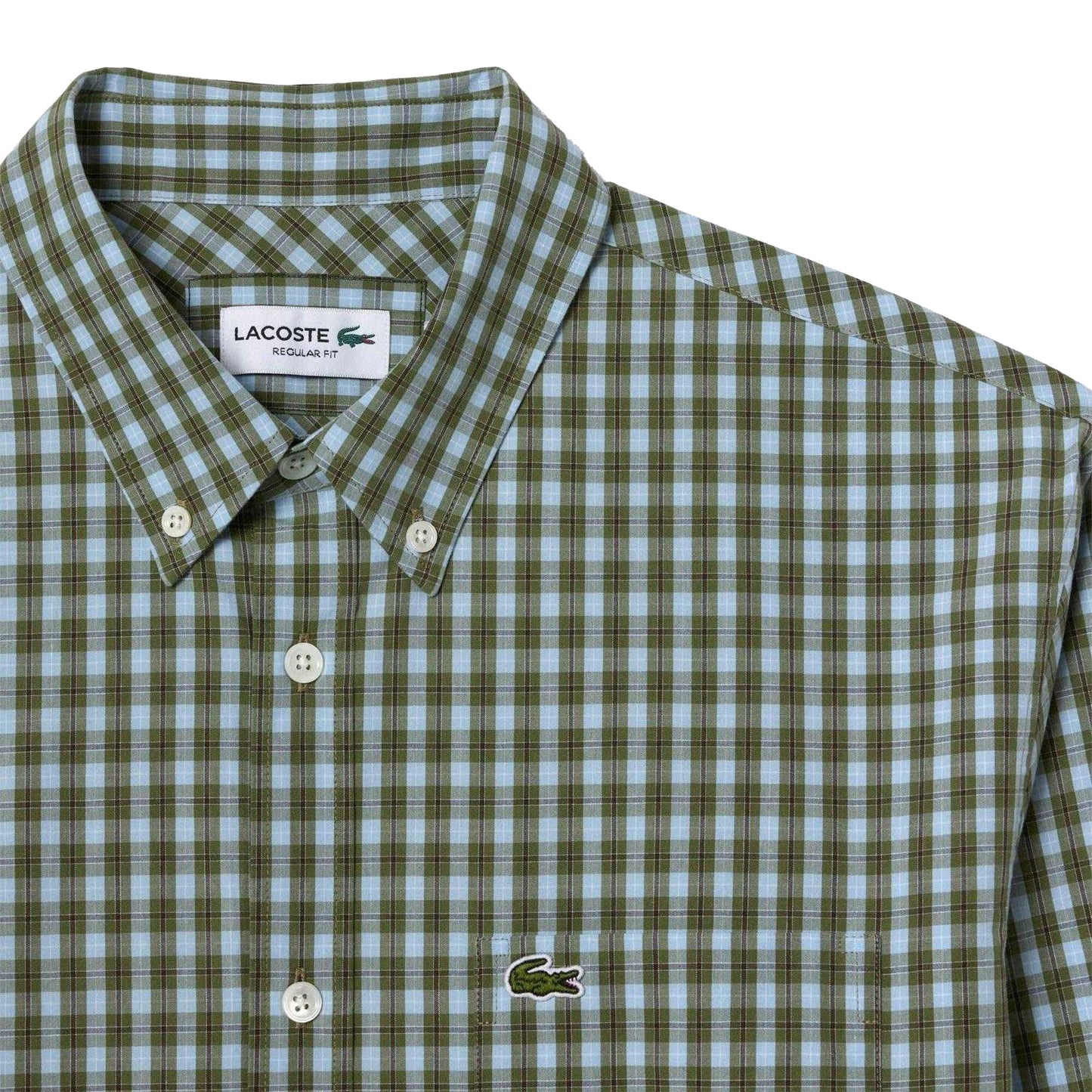 Khaki - Side - Lacoste Mens Plaid Poplin Regular Shirt
