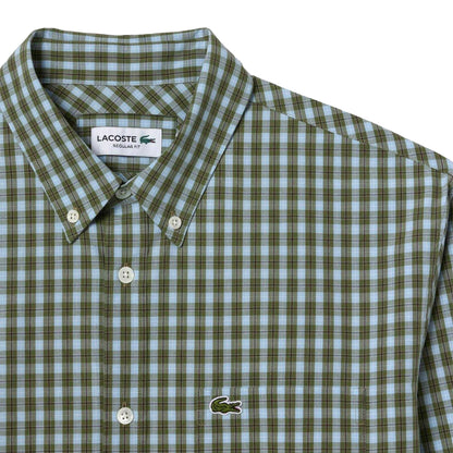 Khaki - Side - Lacoste Mens Plaid Poplin Regular Shirt