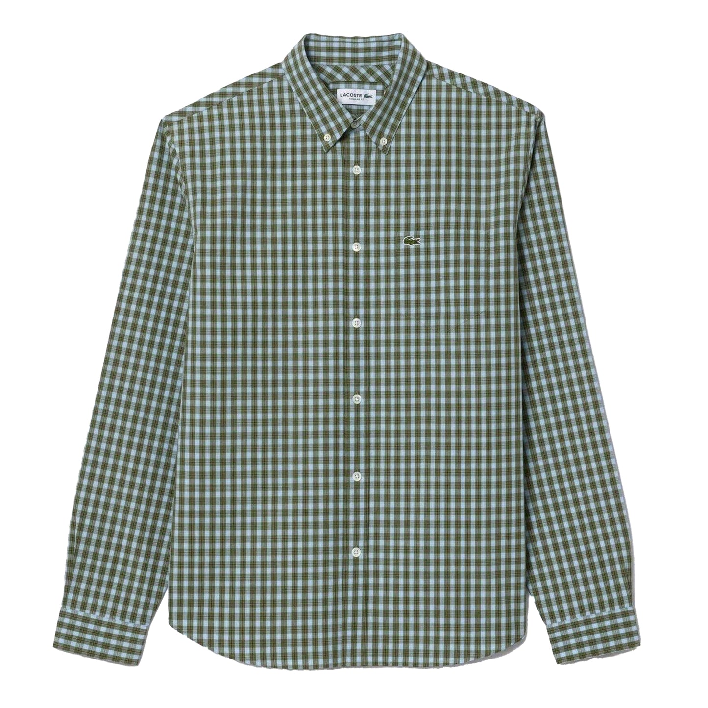 Khaki - Front - Lacoste Mens Plaid Poplin Regular Shirt