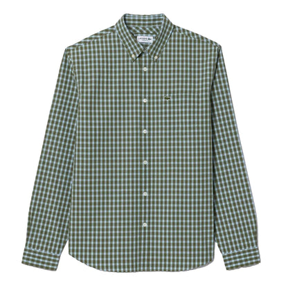 Khaki - Front - Lacoste Mens Plaid Poplin Regular Shirt