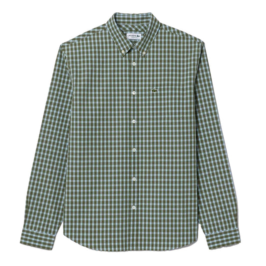 Khaki - Front - Lacoste Mens Plaid Poplin Regular Shirt