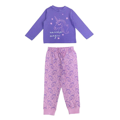 Black-Pink - Front - Star Girls Unicorn Pyjama Set