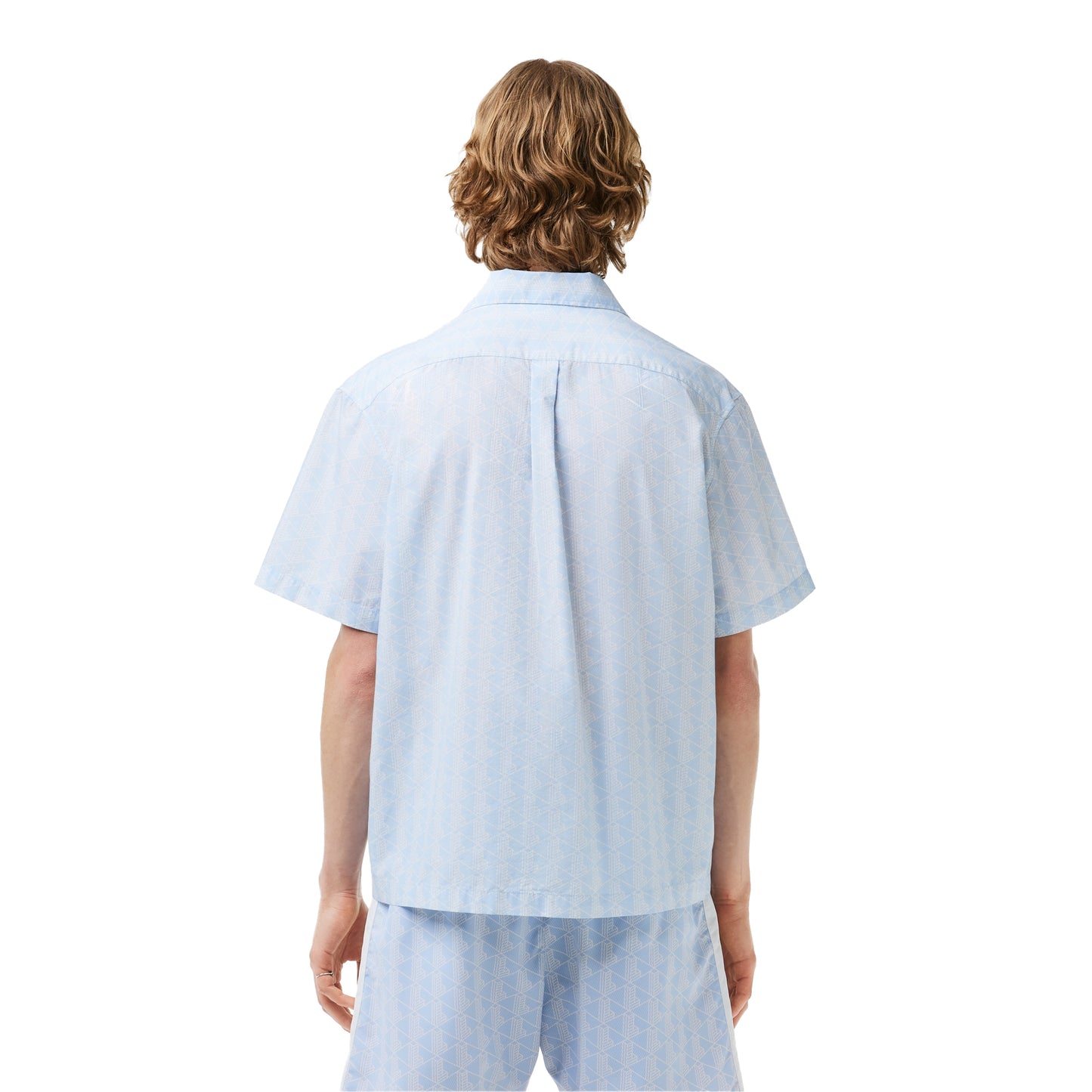 Light Blue - Back - Lacoste Mens Geometric Relaxed Fit Short-Sleeved Shirt