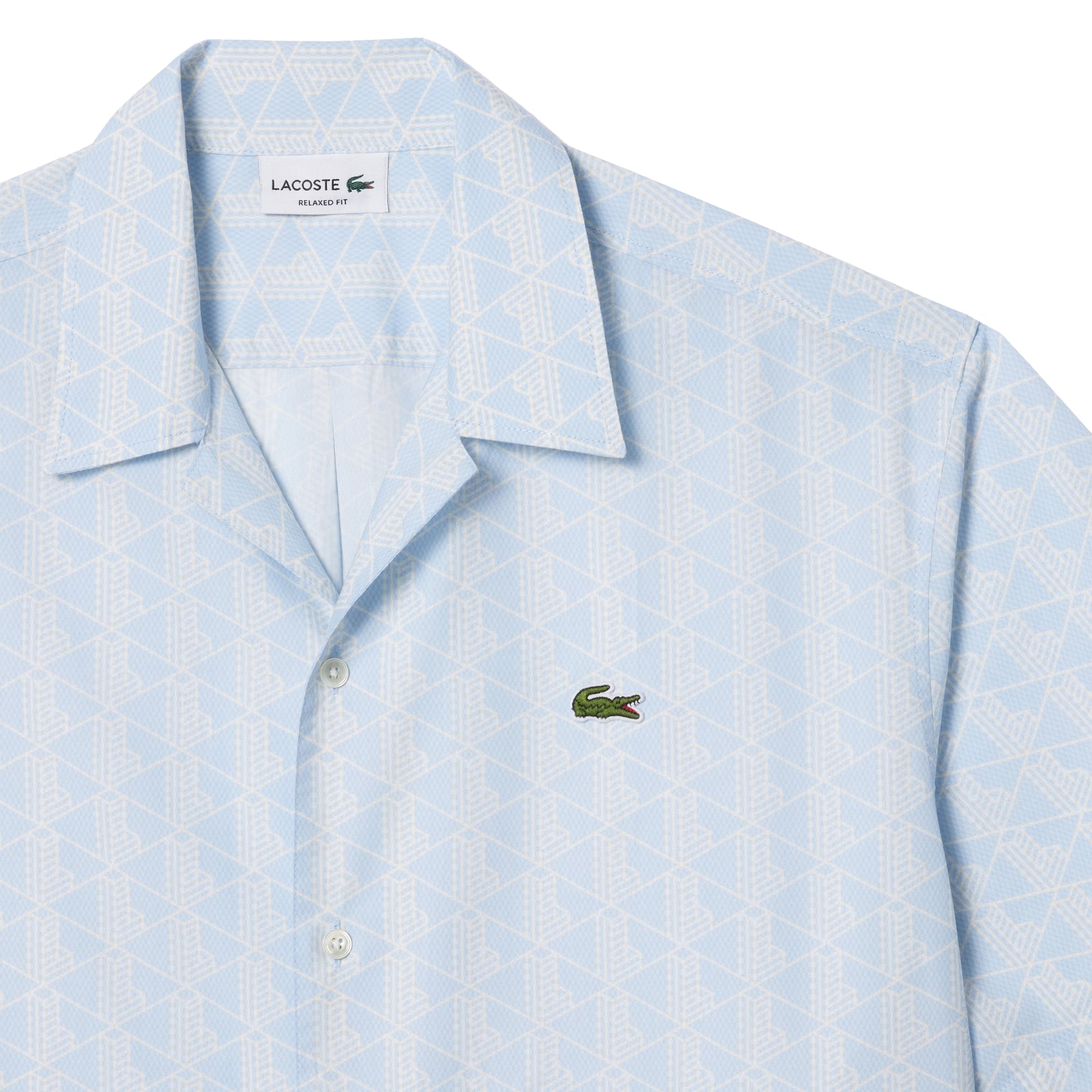 Light Blue - Side - Lacoste Mens Geometric Relaxed Fit Short-Sleeved Shirt