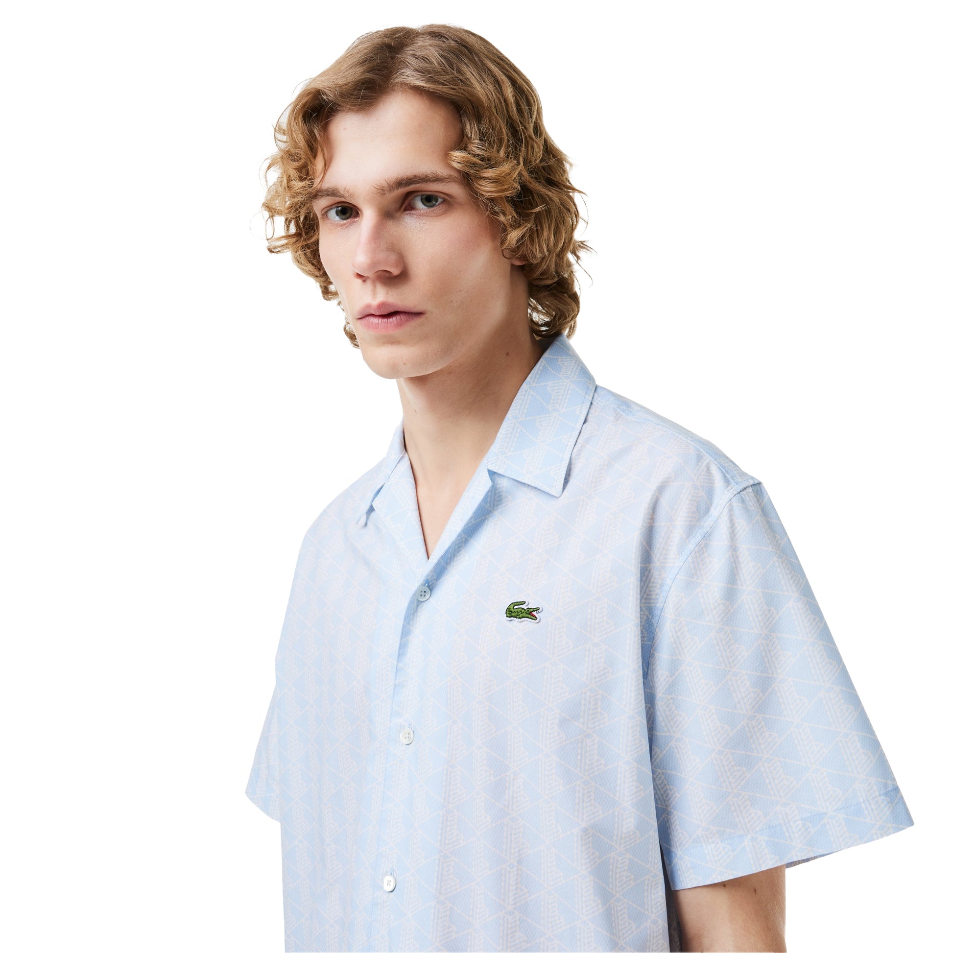 Light Blue - Lifestyle - Lacoste Mens Geometric Relaxed Fit Short-Sleeved Shirt