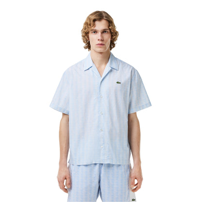 Light Blue - Pack Shot - Lacoste Mens Geometric Relaxed Fit Short-Sleeved Shirt