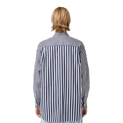 Navy - Back - Lacoste Womens-Ladies Bandier Stripe Cotton Shirt