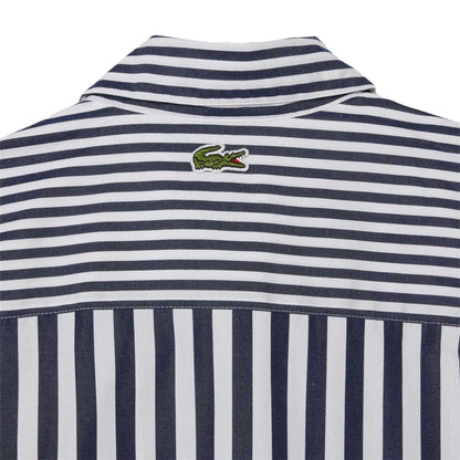 Navy - Side - Lacoste Womens-Ladies Bandier Stripe Cotton Shirt