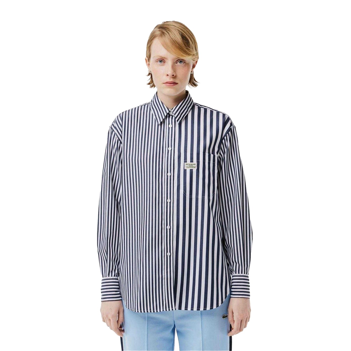 Navy - Lifestyle - Lacoste Womens-Ladies Bandier Stripe Cotton Shirt