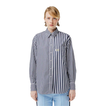Navy - Lifestyle - Lacoste Womens-Ladies Bandier Stripe Cotton Shirt