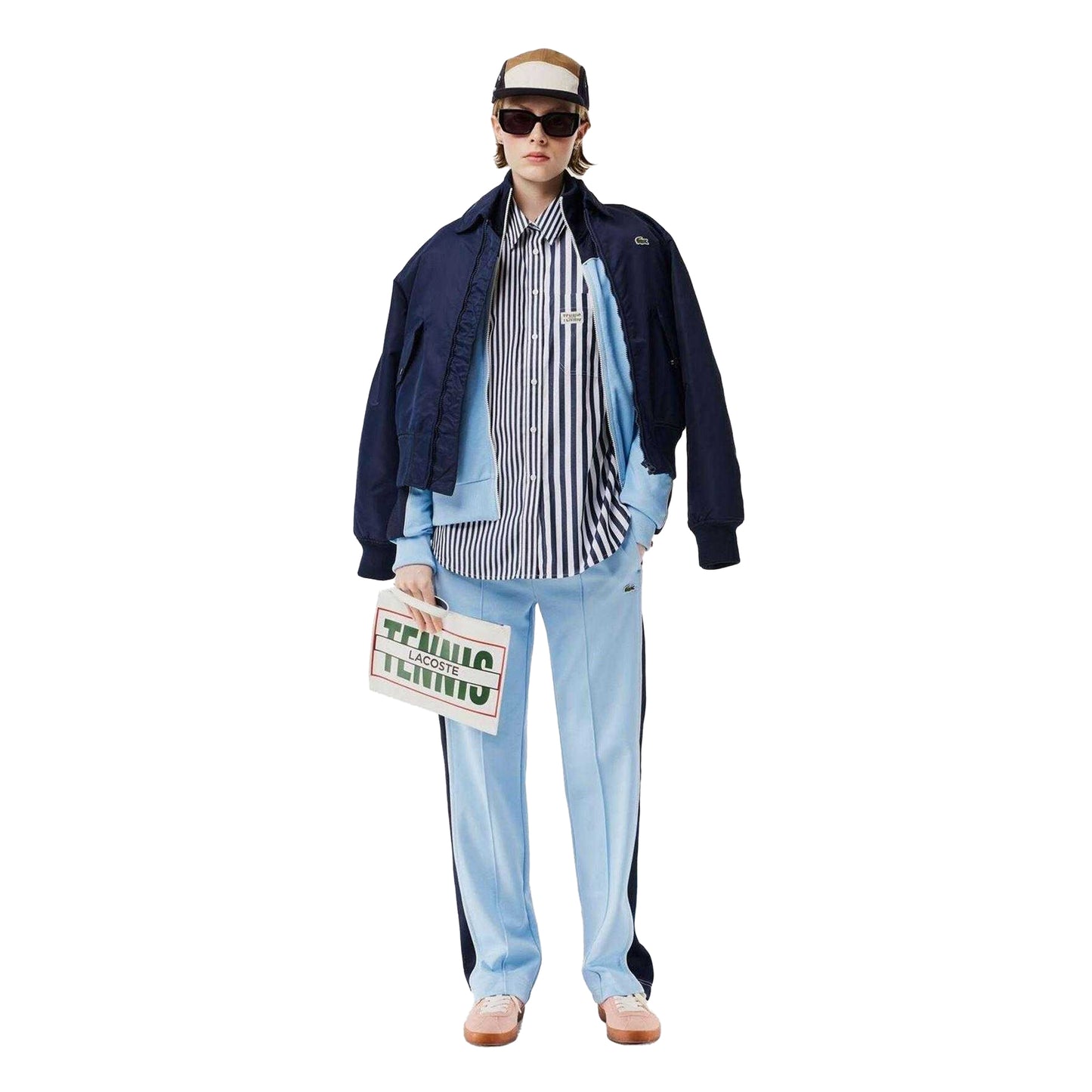 Navy - Pack Shot - Lacoste Womens-Ladies Bandier Stripe Cotton Shirt