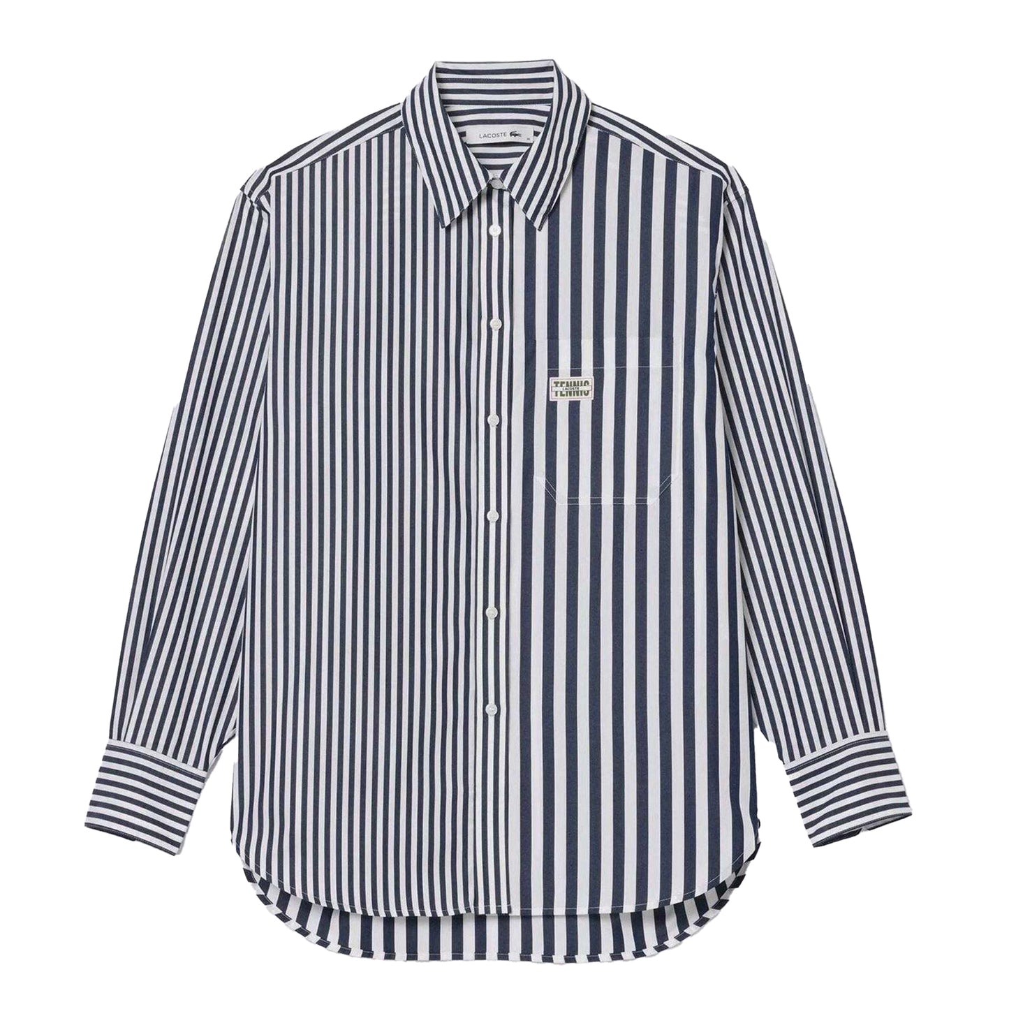 Navy - Front - Lacoste Womens-Ladies Bandier Stripe Cotton Shirt