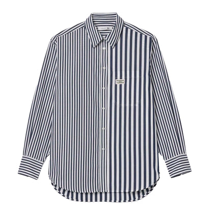 Navy - Front - Lacoste Womens-Ladies Bandier Stripe Cotton Shirt