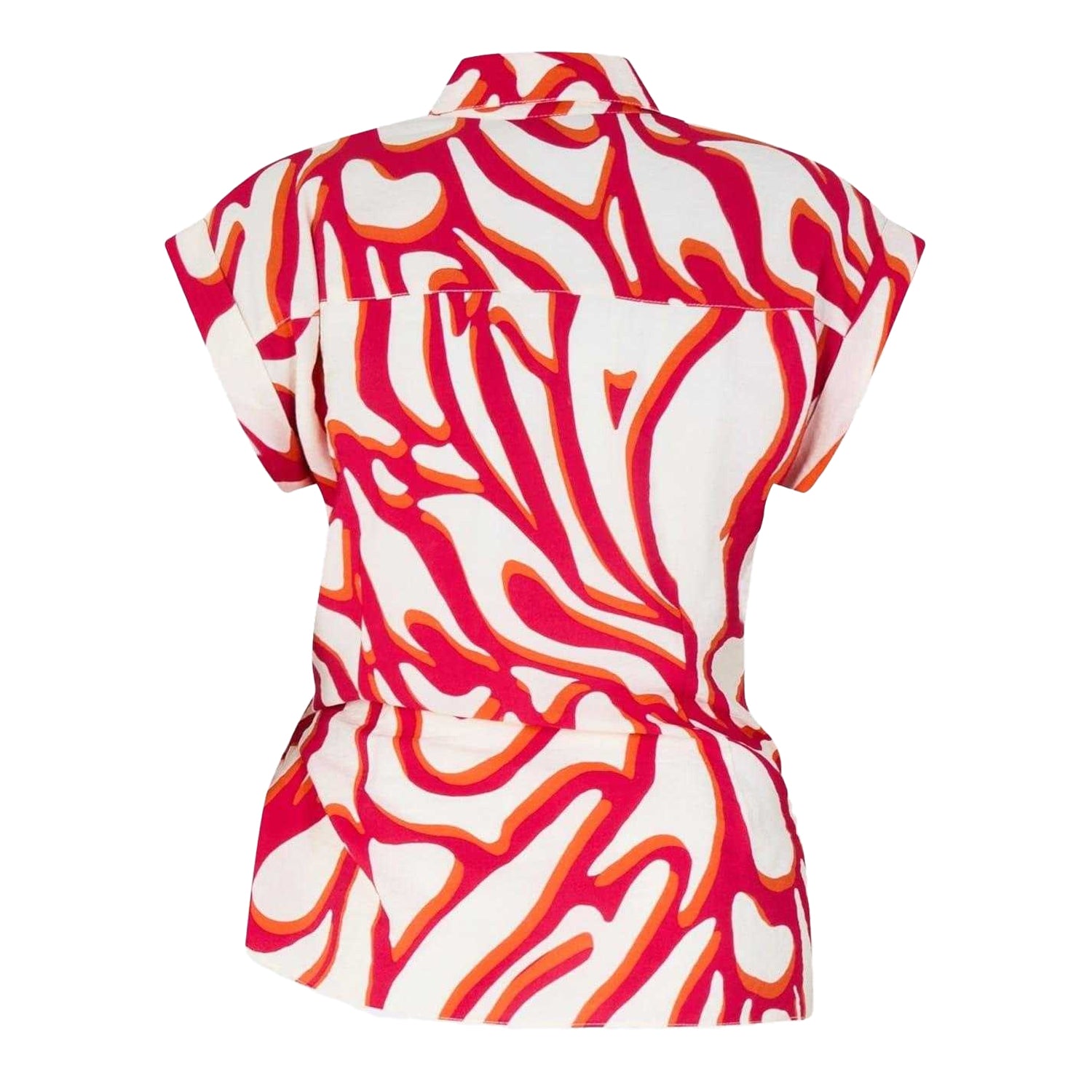 Red-White - Back - Biba Womens-Ladies Swirl Waist Tie Capped Sleeved Shirt