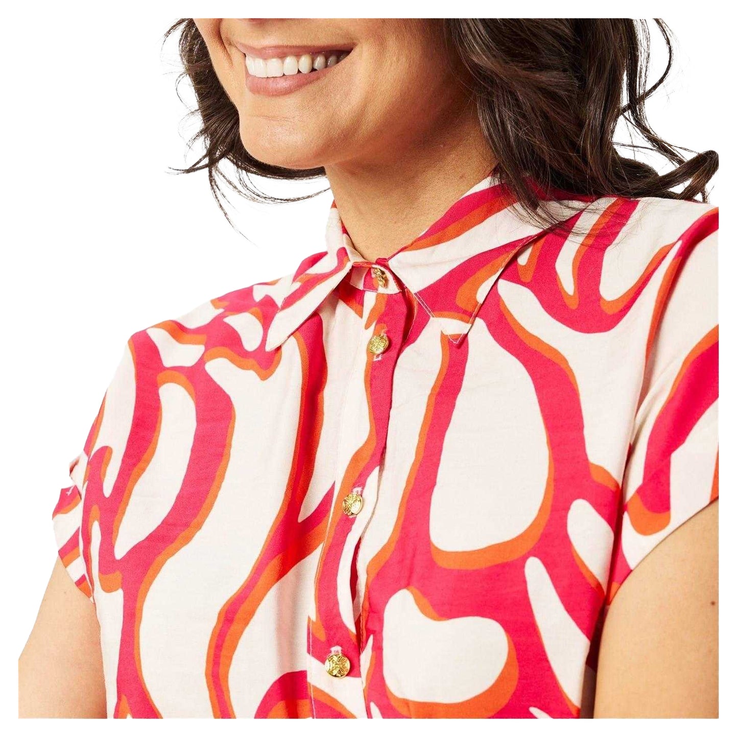 Red-White - Side - Biba Womens-Ladies Swirl Waist Tie Capped Sleeved Shirt