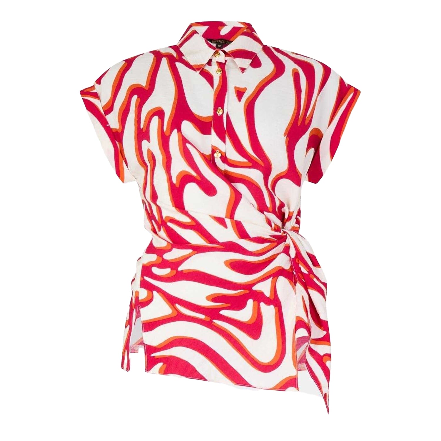 Red-White - Front - Biba Womens-Ladies Swirl Waist Tie Capped Sleeved Shirt