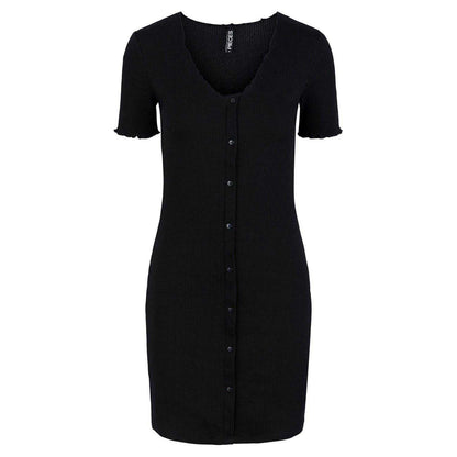 Black - Front - Pieces Womens-Ladies Nukisa V Neck Bodycon Dress
