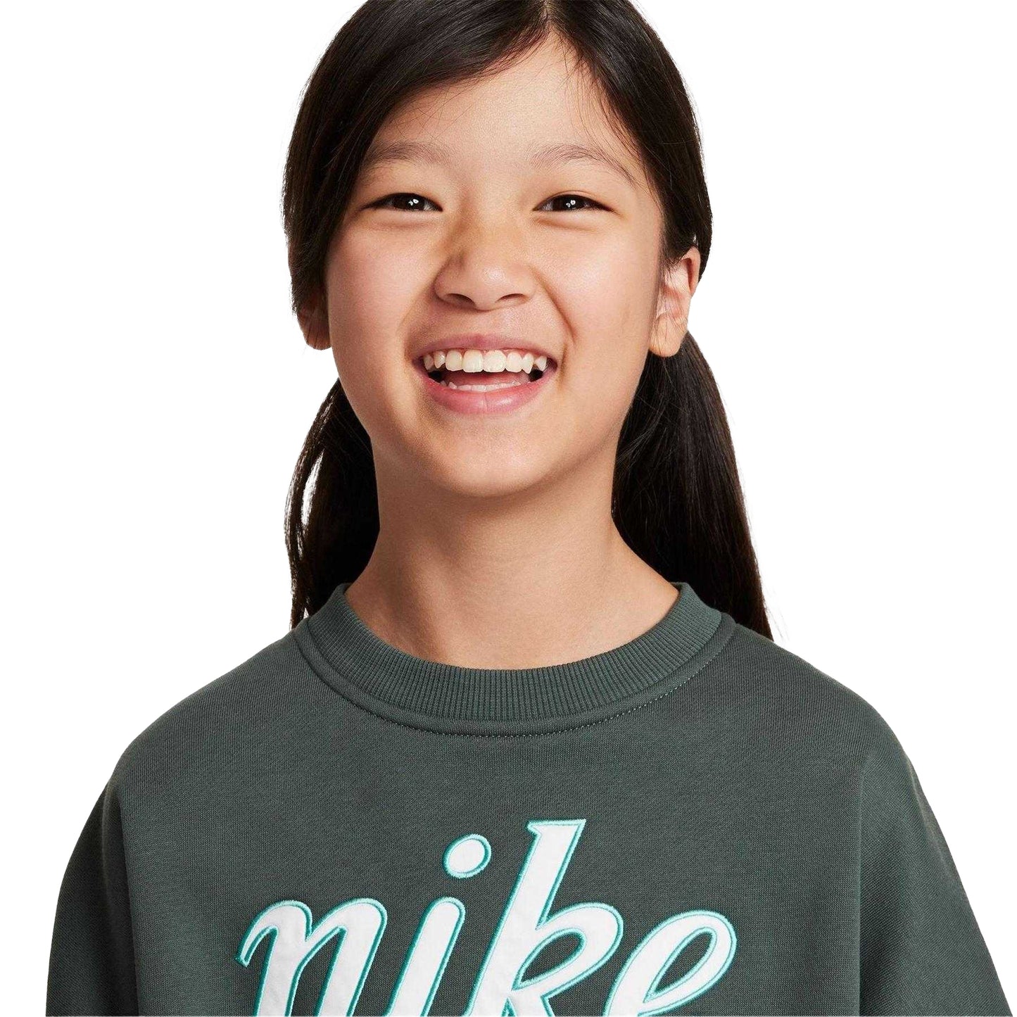 Vintage Green - Side - Nike Girls Club Box Fleece Sweatshirt