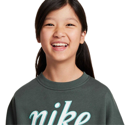 Vintage Green - Side - Nike Girls Club Box Fleece Sweatshirt