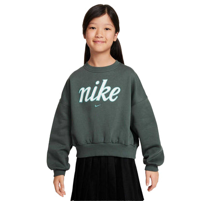 Vintage Green - Front - Nike Girls Club Box Fleece Sweatshirt