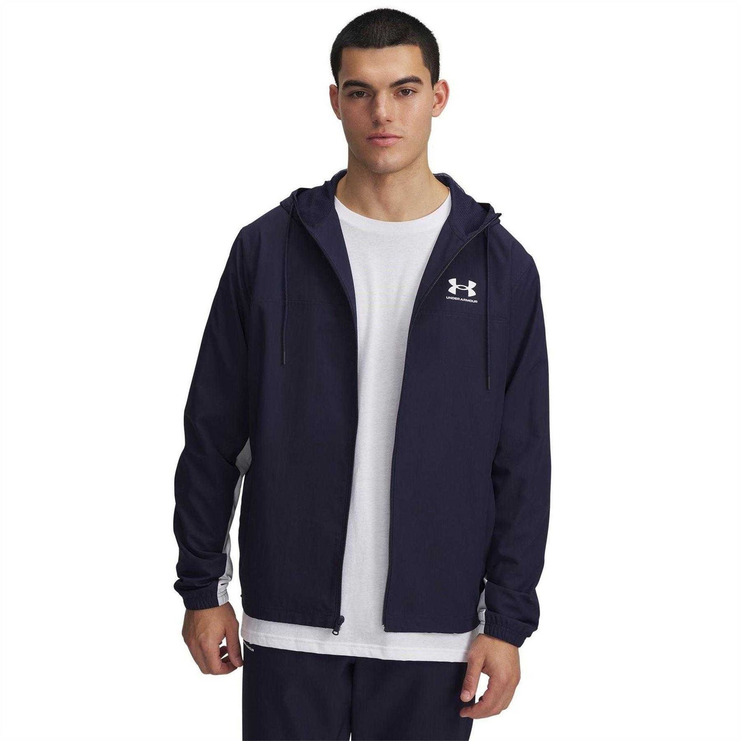 Navy - Side - Under Armour Mens Sportstyle Water Resistant Long-Sleeved Windbreaker