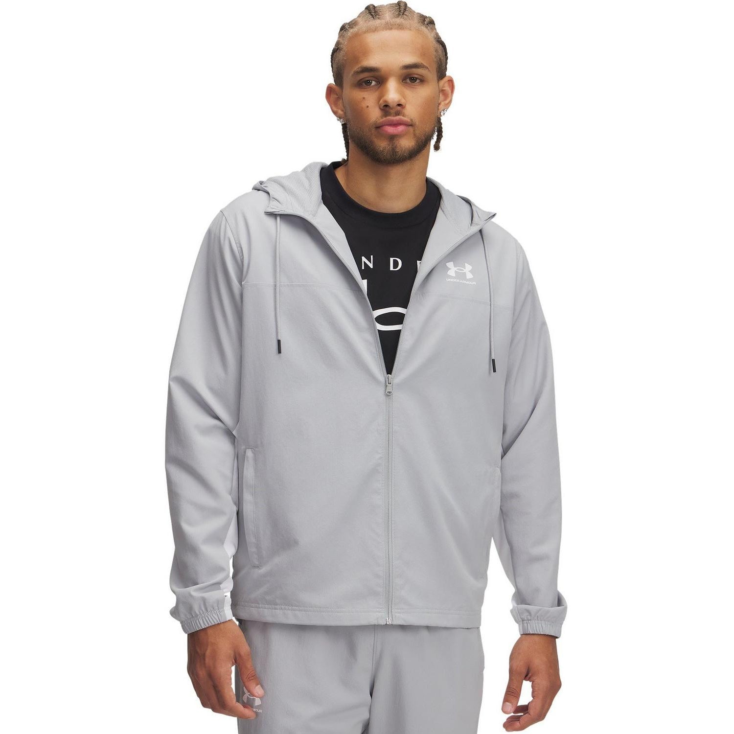 Grey - Side - Under Armour Mens Sportstyle Water Resistant Long-Sleeved Windbreaker