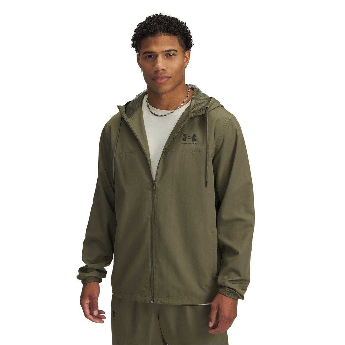 Marine OD Green - Front - Under Armour Mens Sportstyle Water Resistant Long-Sleeved Windbreaker