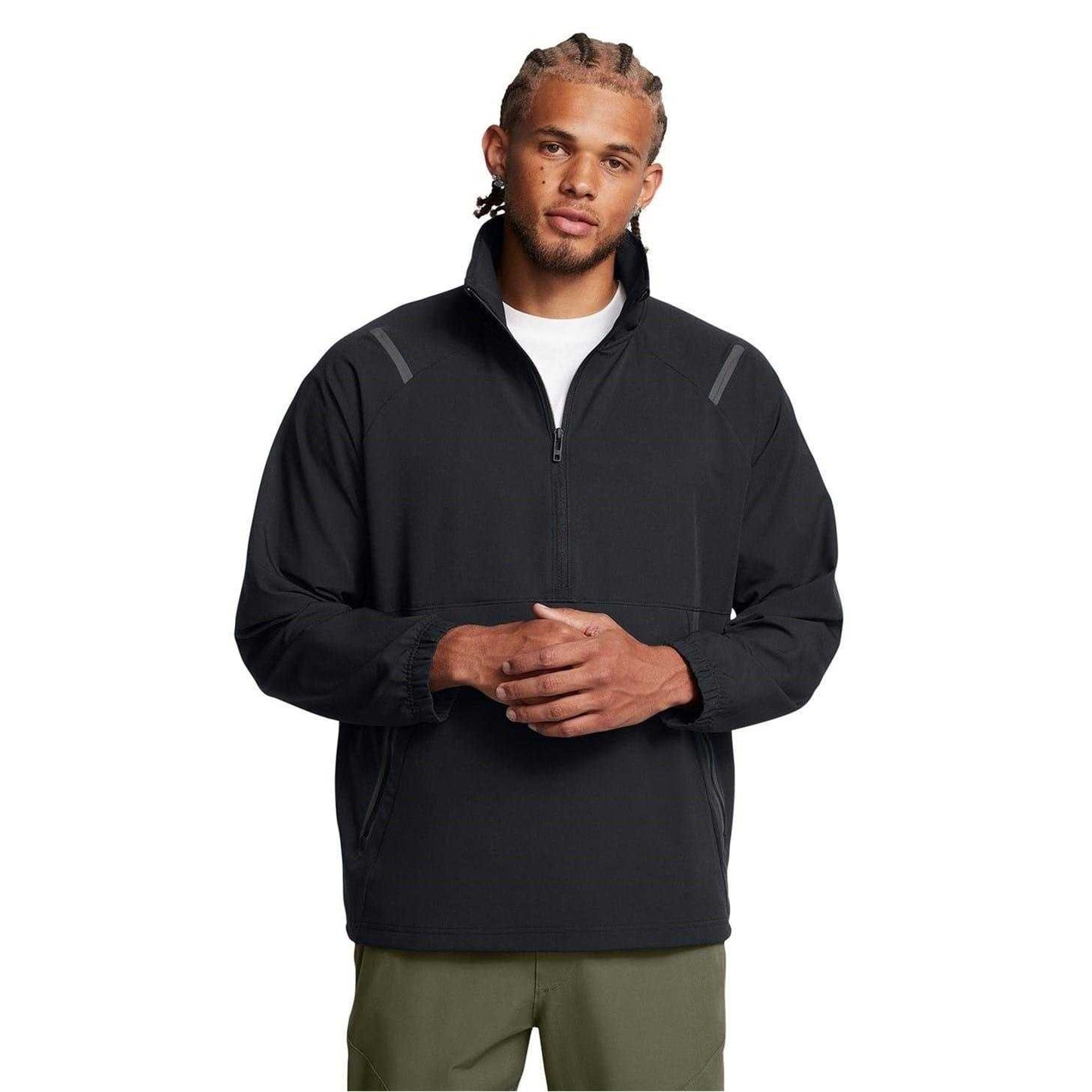 Black - Side - Under Armour Mens Performance High-Neck Raglan Anorak