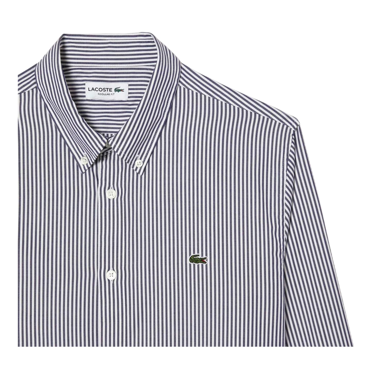 White-Navy - Side - Lacoste Mens Striped Regular Long-Sleeved Shirt