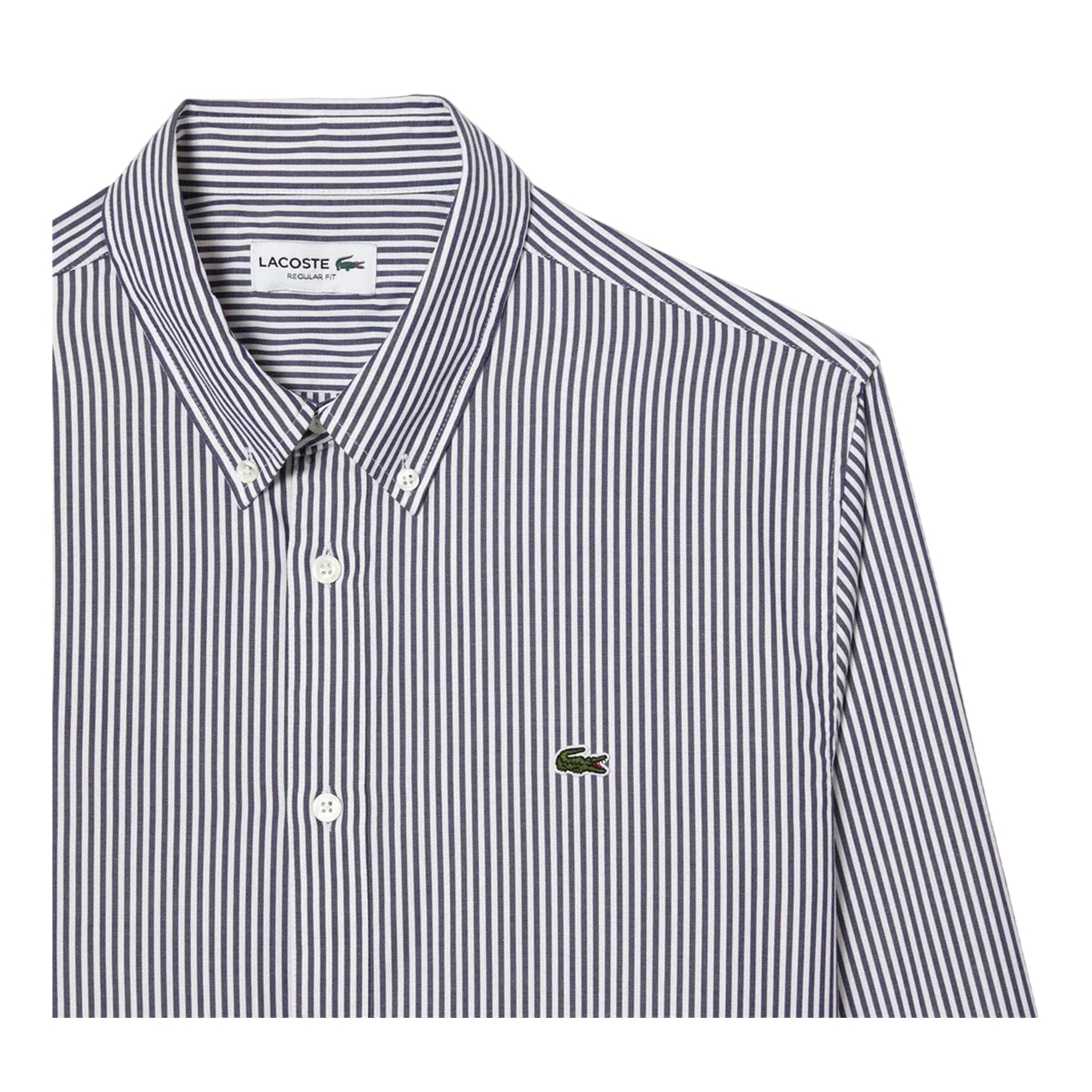 White-Navy - Side - Lacoste Mens Striped Regular Long-Sleeved Shirt