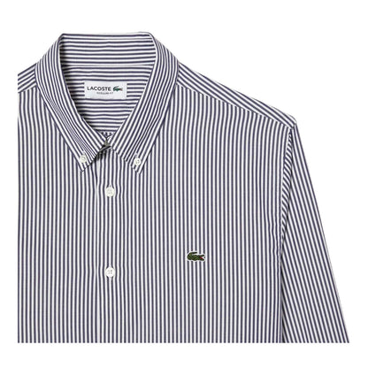 White-Navy - Side - Lacoste Mens Striped Regular Long-Sleeved Shirt