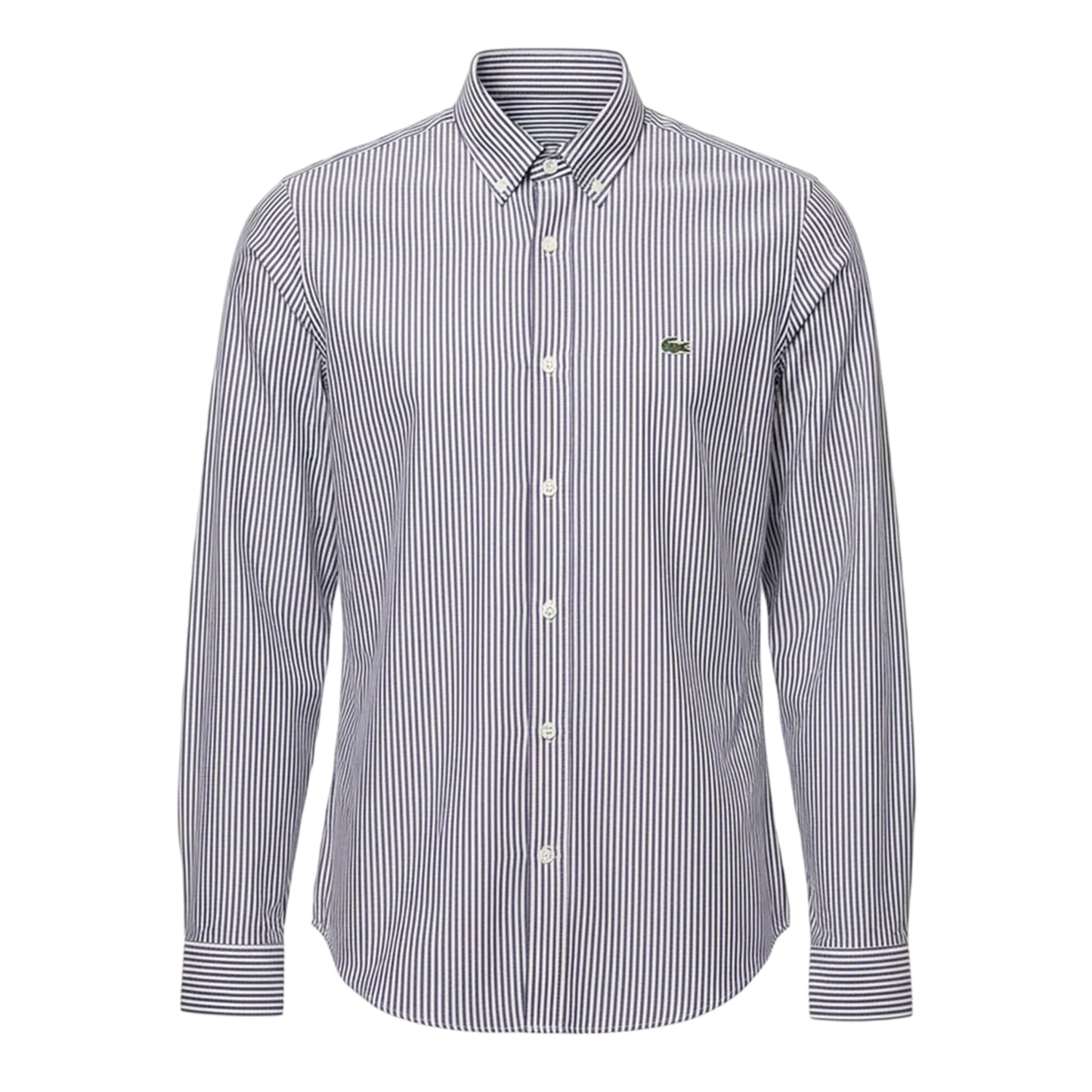 White-Navy - Front - Lacoste Mens Striped Regular Long-Sleeved Shirt