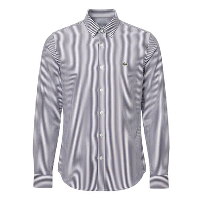 White-Navy - Front - Lacoste Mens Striped Regular Long-Sleeved Shirt