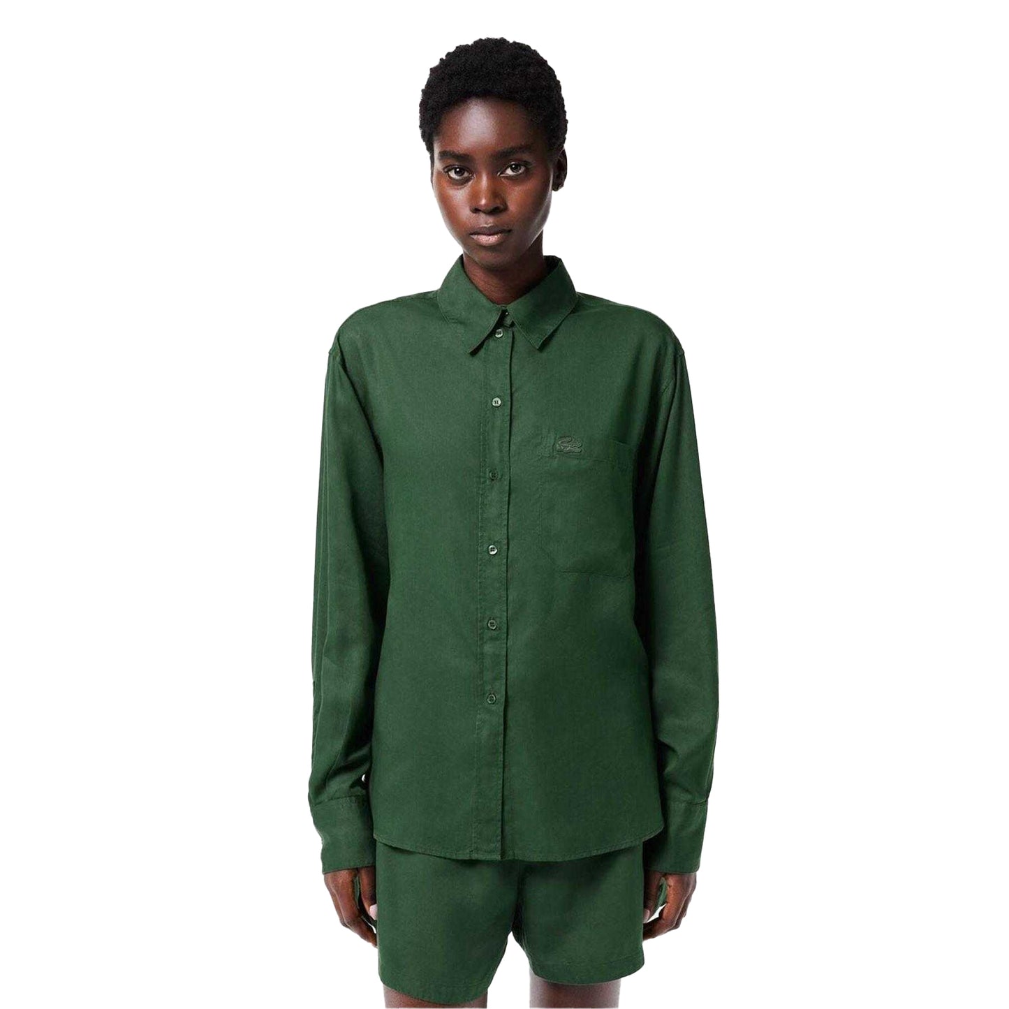 Green - Lifestyle - Lacoste Womens-Ladies Lyocell Oversized Shirt