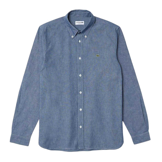 Blue - Front - Lacoste Mens Chambray Slim Shirt