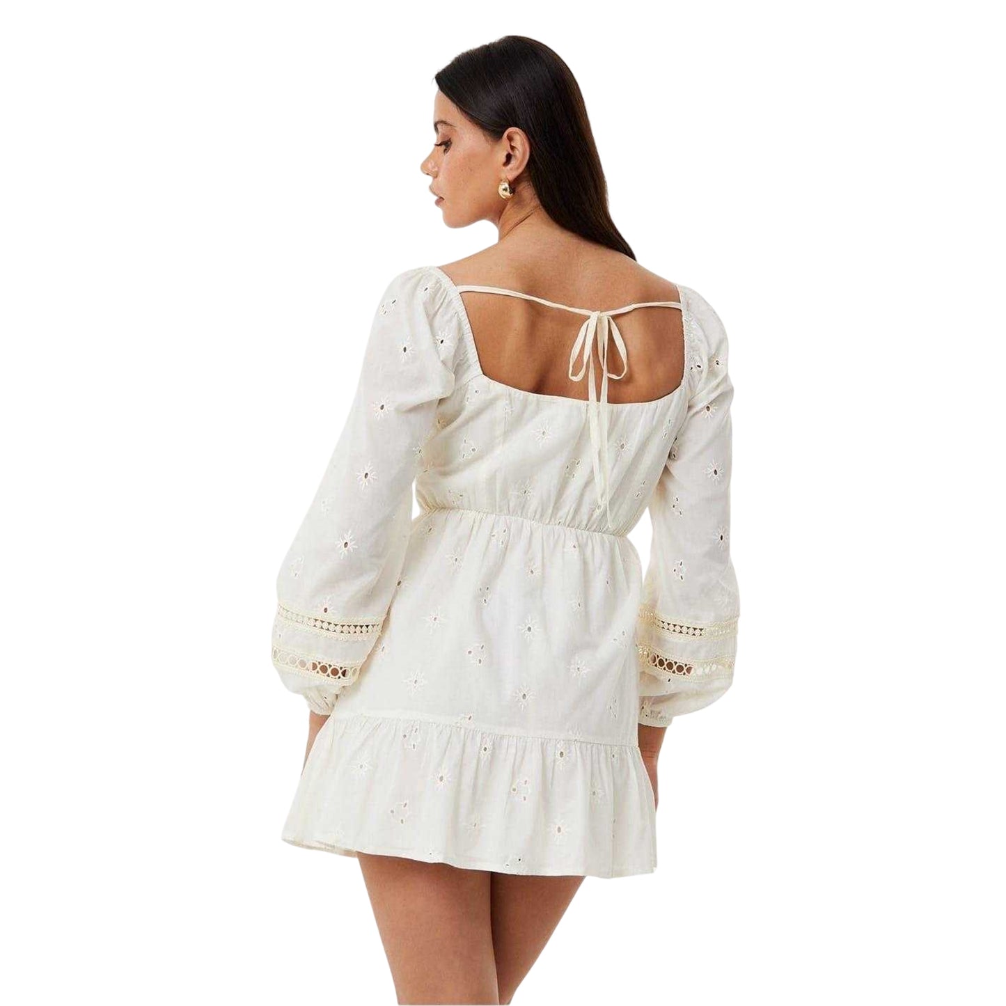 Vintage White - Back - Jack Wills Womens-Ladies Boho Broderie Long-Sleeved Mini Dress